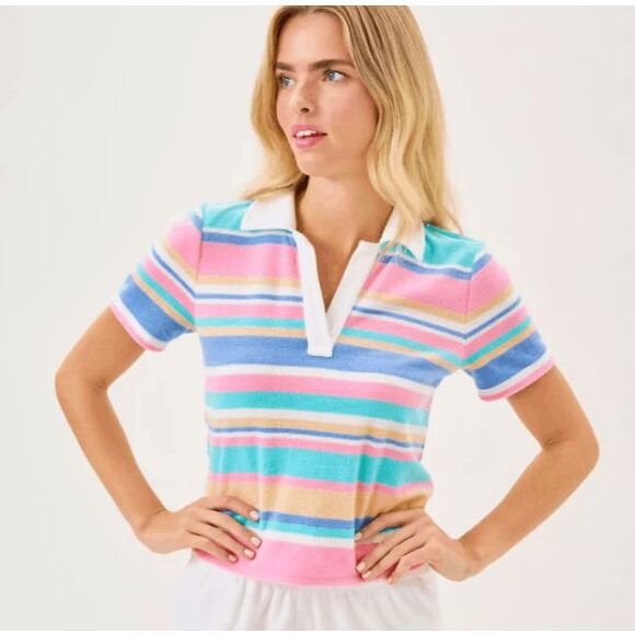 Lilly Pulitzer Brunella Towel Terry Polo Top- size L - Picture 3 of 4